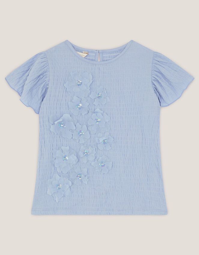 Embellished Floral Appliqu&eacute; Top, Blue (BLUE), large