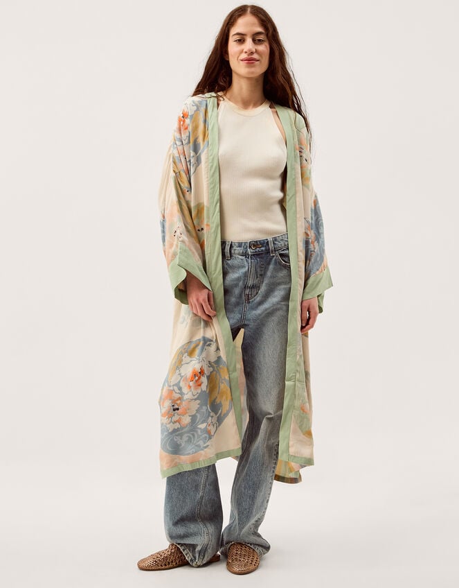Clemence Amelie Floral Long Kimono, Cream (CREAM), large