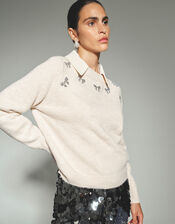 Mal Glitter Bow Jumper, Ivory (IVORY), large