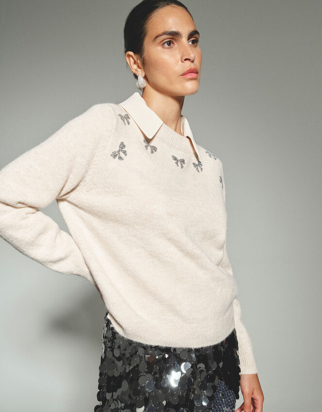 Mal Glitter Bow Jumper, Ivory (IVORY), large