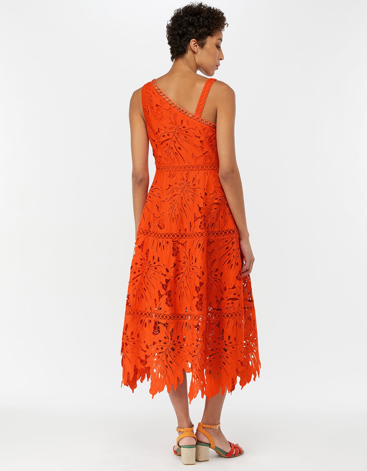 Monsoon Maria Palm Lace Midi Dress Orange