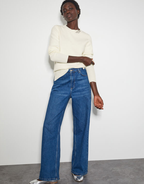 Eva Embellished Neck Jumper, Ivory (IVORY), large