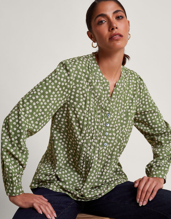 Sancha Floral Print Top, Green (GREEN), large