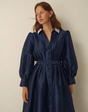 Hallie Embellished Collar Midi Shirt Dress, Blue (NAVY), large
