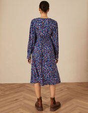Heather Ditsy Print Wrap Dress, Blue (BLUE), large