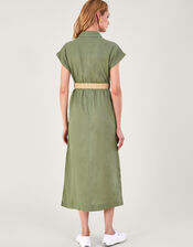 Belted Midi Dress in Linen Blend, Green (KHAKI), large