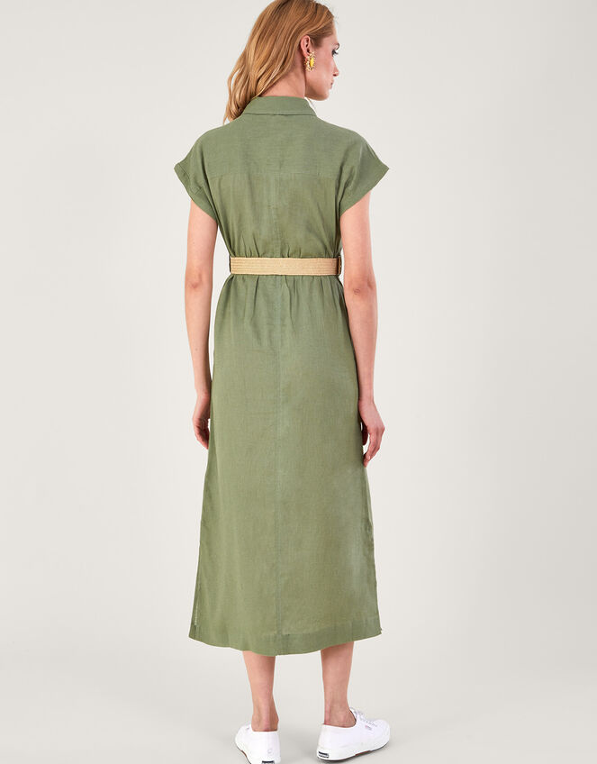 Belted Midi Dress in Linen Blend, Green (KHAKI), large