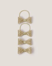 4-Pack Rhinestone Bow Hair Bands & Clips, Gold (GOLD), large