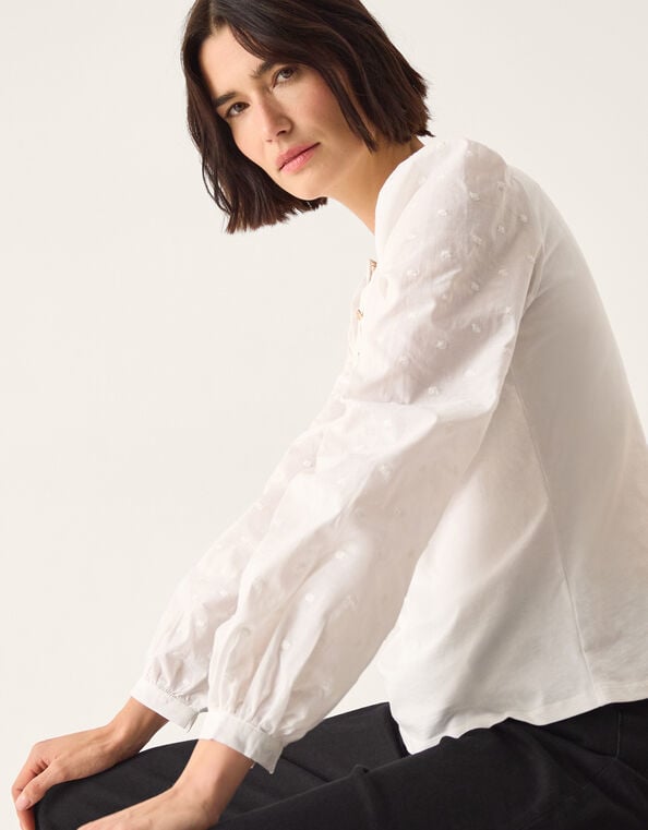 Flossy Embroidered Sleeve Top, Ivory (IVORY), large