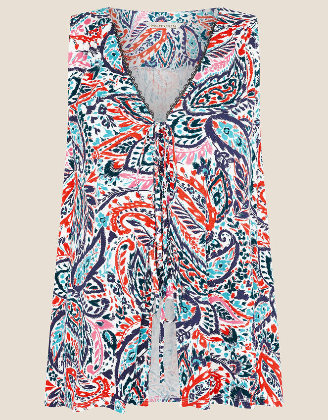 Paisley Tie Front Jersey Tank Top, Orange (ORANGE), large