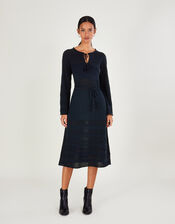 Belted Pointelle Midi Dress, Blue (NAVY), large