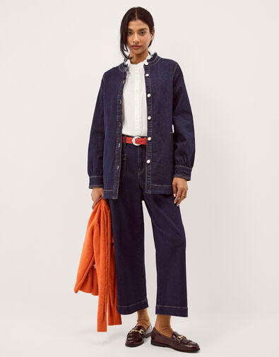 Louisa Longline Frill Denim Jacket, Blue (INDIGO), large