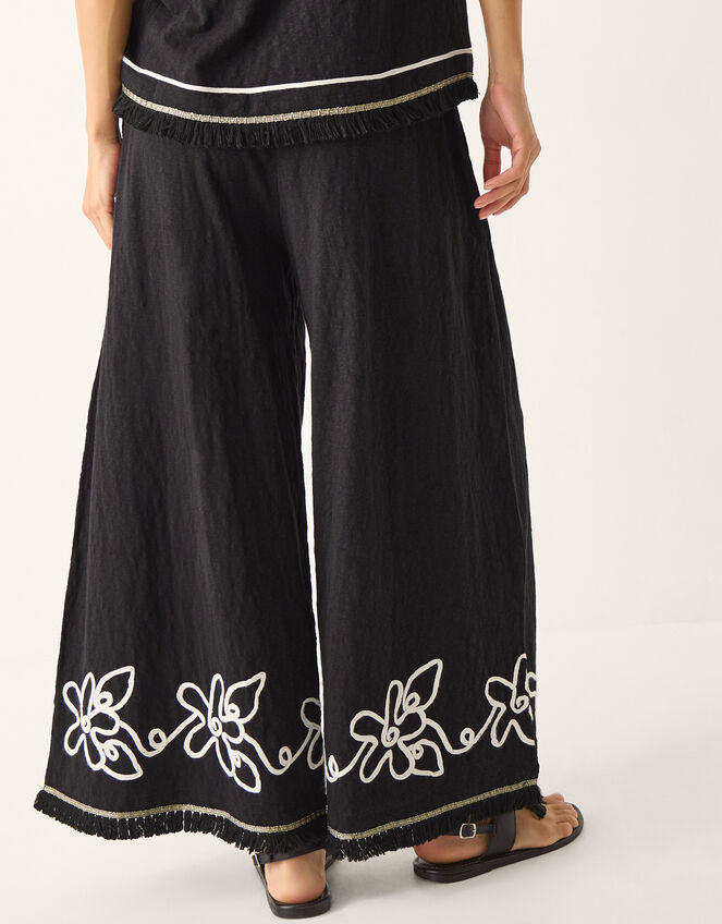 Sara Embroidered Wide Leg Trousers Black