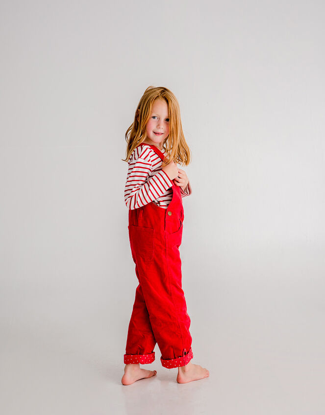 Dotty Dungarees Corduroy Dungarees, Red (RED), large
