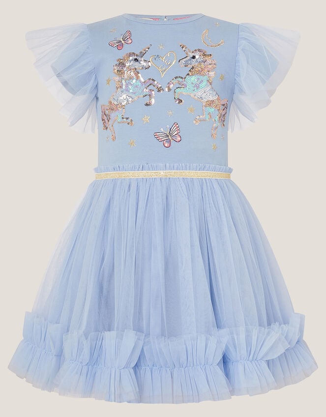 Unicorn Embellished Disco Dress, Blue (BLUE), large