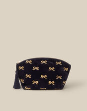 Bow Embroidered Velvet Make Up Bag, , large