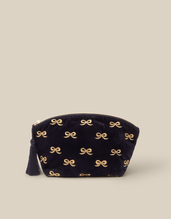 Bow Embroidered Velvet Make Up Bag, , large