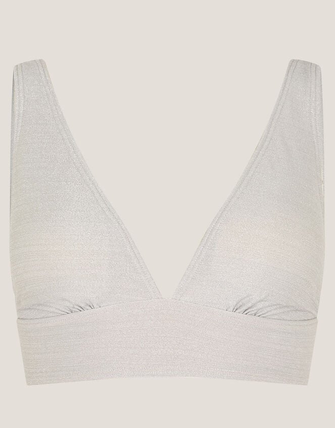 Kiki Glitter Triangle Bikini Top, Silver (SILVER), large