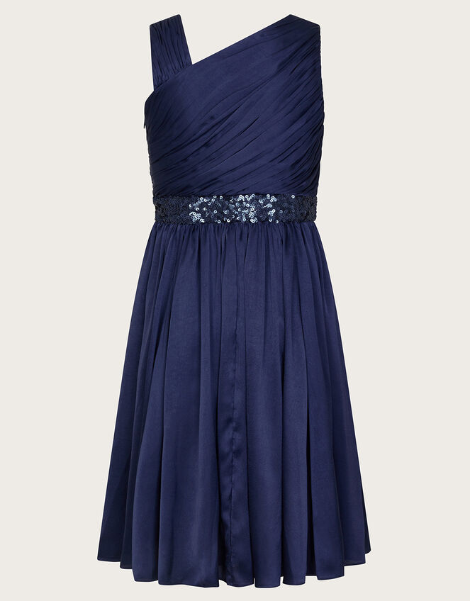 Satin Abigail One-Shoulder Dress Blue | Girls' Dresses | Monsoon UK.