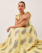 Maria Frill Floral Stripe Midi Dress, Camel (CAMEL), large