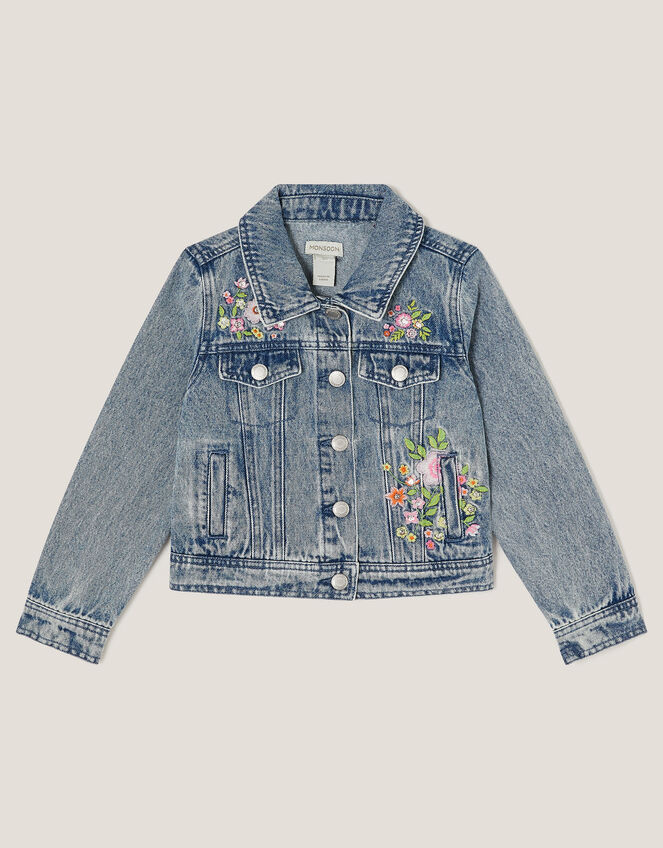 Sequin Floral Embroidered Denim Jacket Blue Girls' Coats