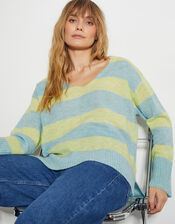 Sable Stripe V-Neck Jumper, Yellow (YELLOW), large