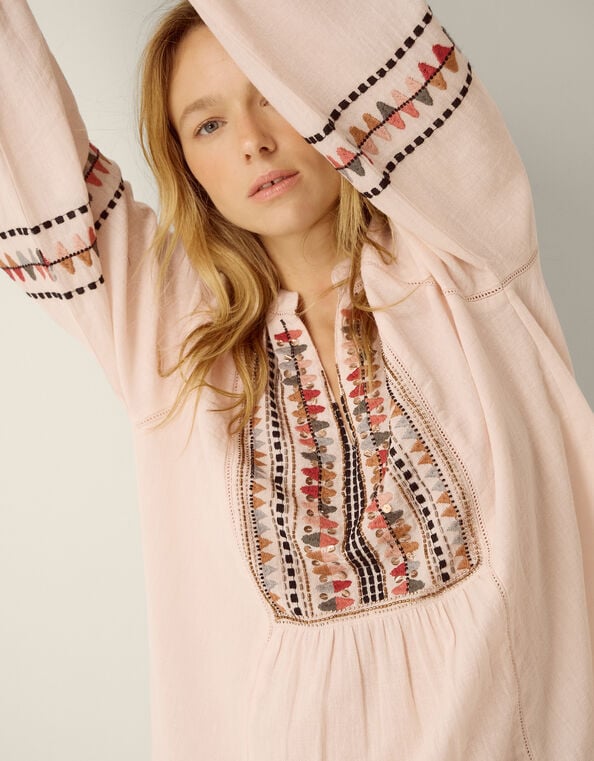 Aoife Geometric Embroidered Top, Pink (BLUSH), large