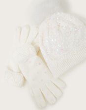 Lizzie Sequin Hat and Gloves Set, Ivory (IVORY), large