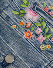 Sequin Floral Embroidered Denim Jacket, Blue (BLUE), large