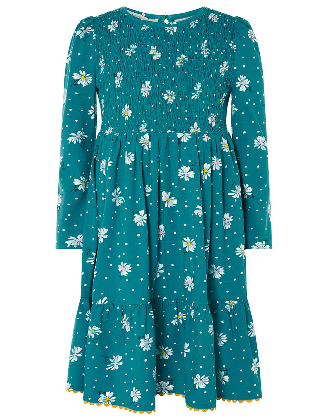 Daisy Shirred Jersey Dress , Green (GREEN), large