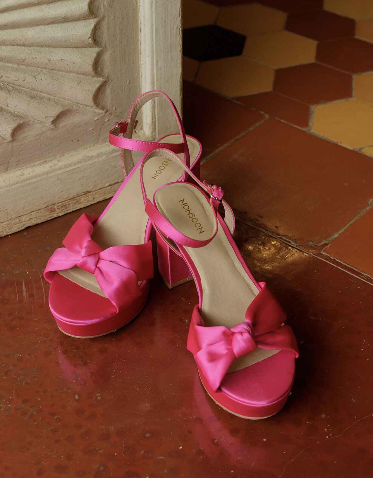 Twist Knot Platform Heeled Sandals Pink Occasion Shoes Monsoon UK