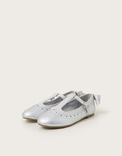 Shimmer Bow T-Bar Ballet Flats, Silver (SILVER), large