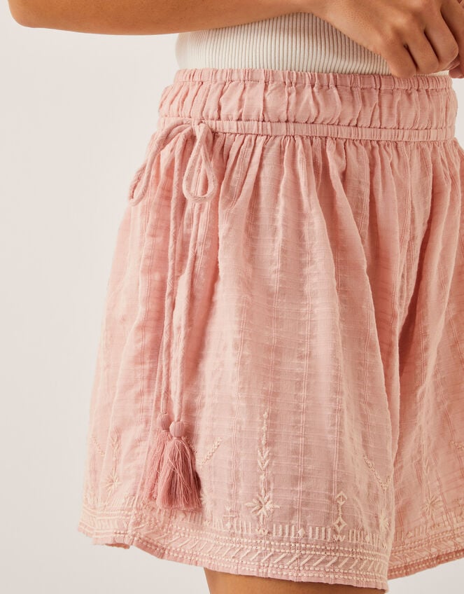 Eliza Embroidered Cotton Shorts, Pink (PINK), large