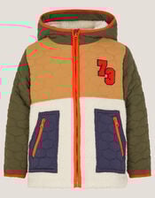 Colourblock Borg Quilted Jacket, Multi (MULTI), large