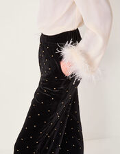 Emma Embellished Velvet Wide Leg Trousers, Black (BLACK), large