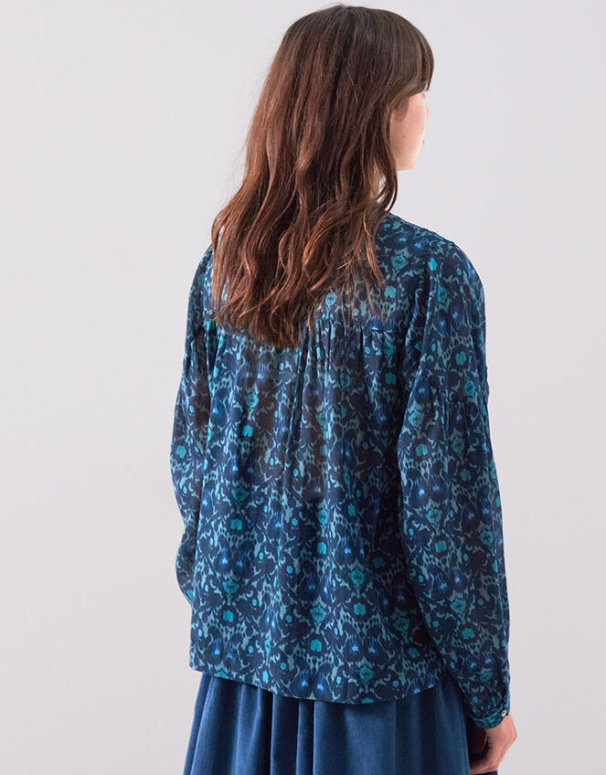 East Bridget Floral Print Top, Blue (NAVY), large