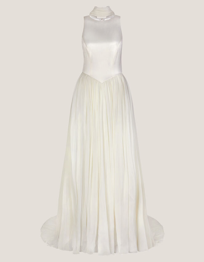 Margo Drop Waist Wedding Dress & Scarf, Ivory (IVORY), large