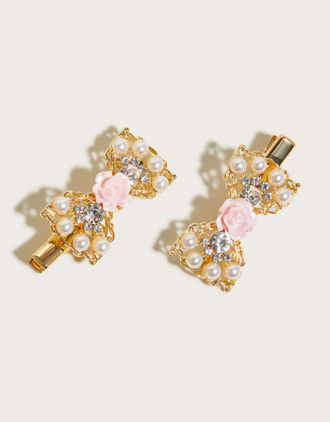 Pearly Bow Hair Clip Twinset, , large