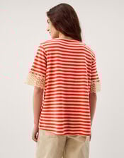 Sasha Stripe Linen Blend T-Shirt, Red (RED), large