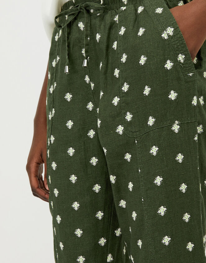 Francine Floral Joggers in Pure Linen, Green (KHAKI), large