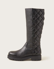 Quilted Leather Stomp Boots, Black (BLACK), large