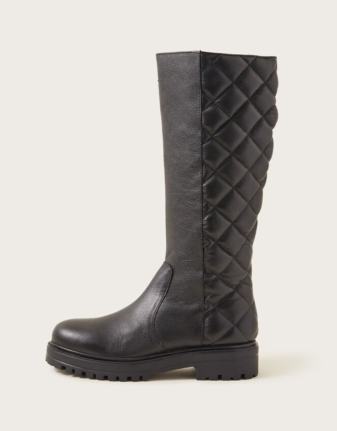 Quilted Leather Stomp Boots, Black (BLACK), large