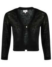 Button Shrug in Linen Blend, Black (BLACK), large