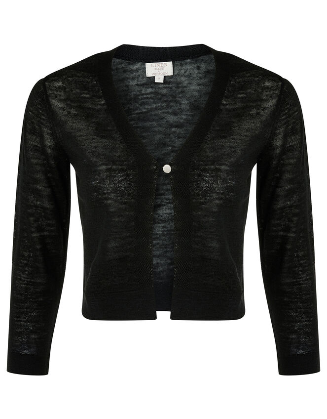 Button Shrug in Linen Blend, Black (BLACK), large