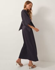 Emilia Floral Satin Kimono Dress, Black (BLACK), large