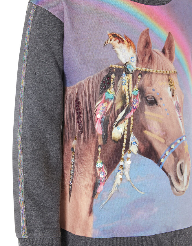 Sequin Horse Rainbow Sweatshirt, Grey (CHARCOAL), large