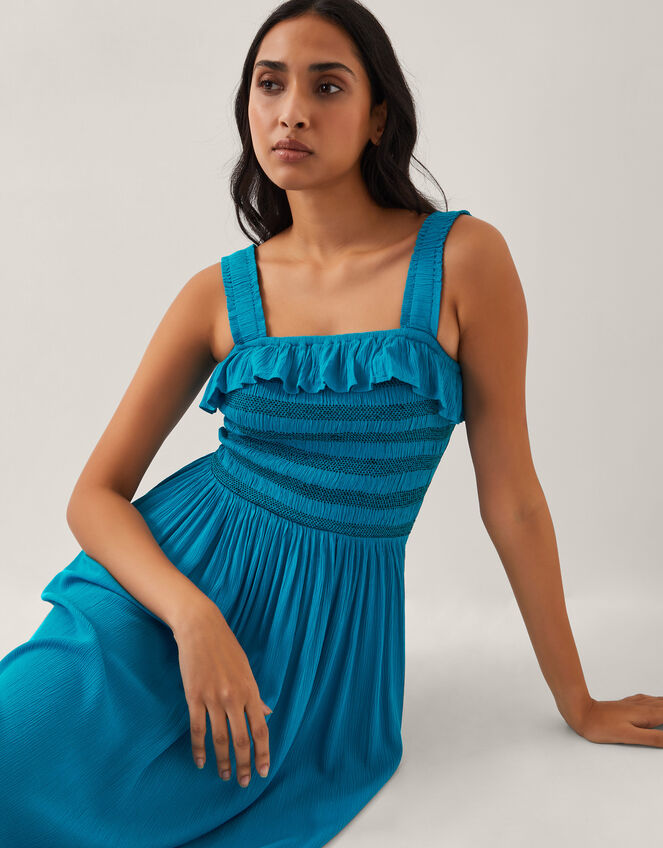 Salma Smocked Sleeveless Midi Dress Blue