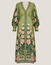 Belle Floral Blouson Midi Dress, Green (GREEN), large