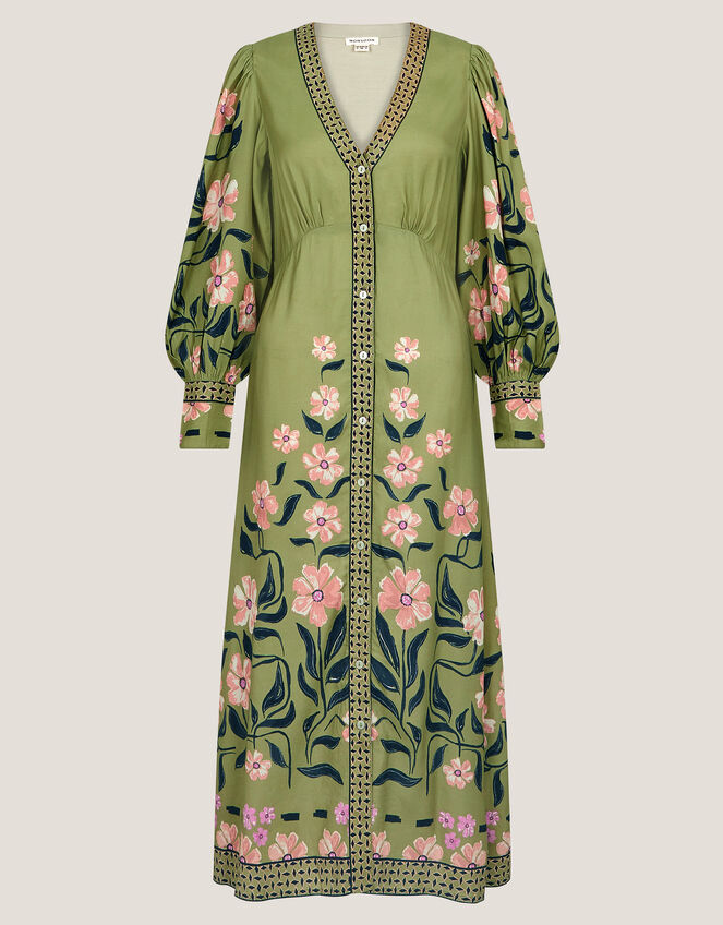 Belle Floral Blouson Midi Dress, Green (GREEN), large