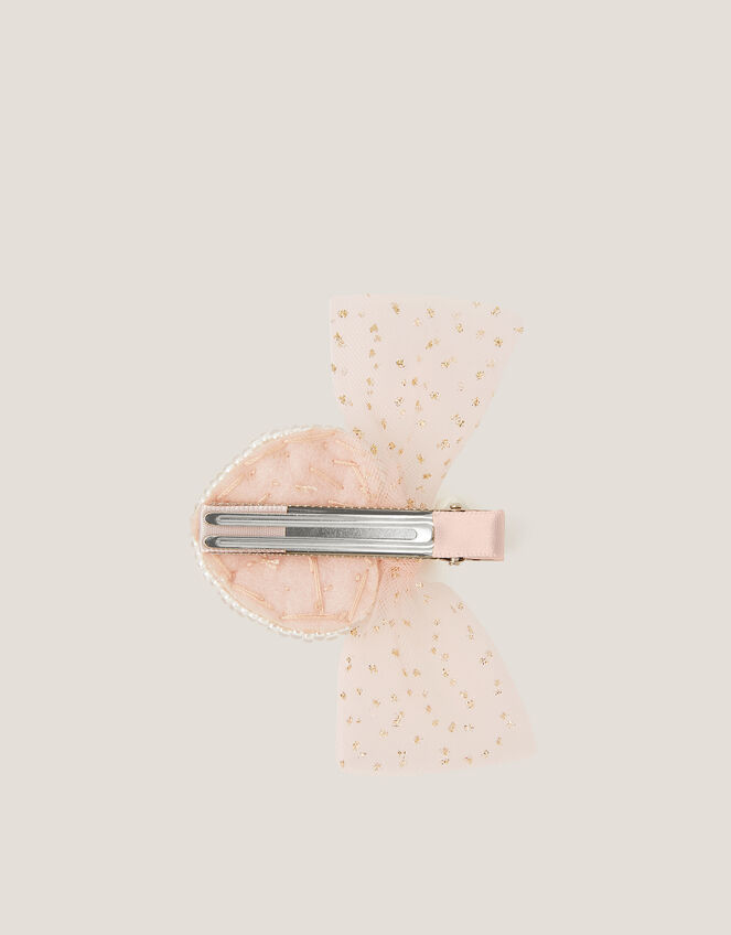 Pearl Heart Bow Hair Clip, , large